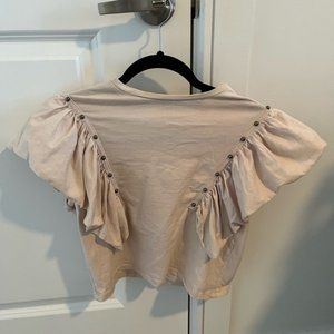Beige Tan Ruffled Shirt